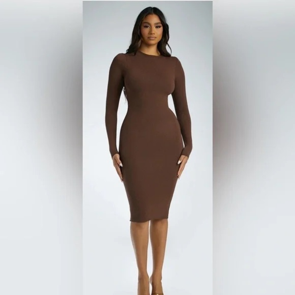 Naked Wardrobe Chocolate Midi turtleneck Dress